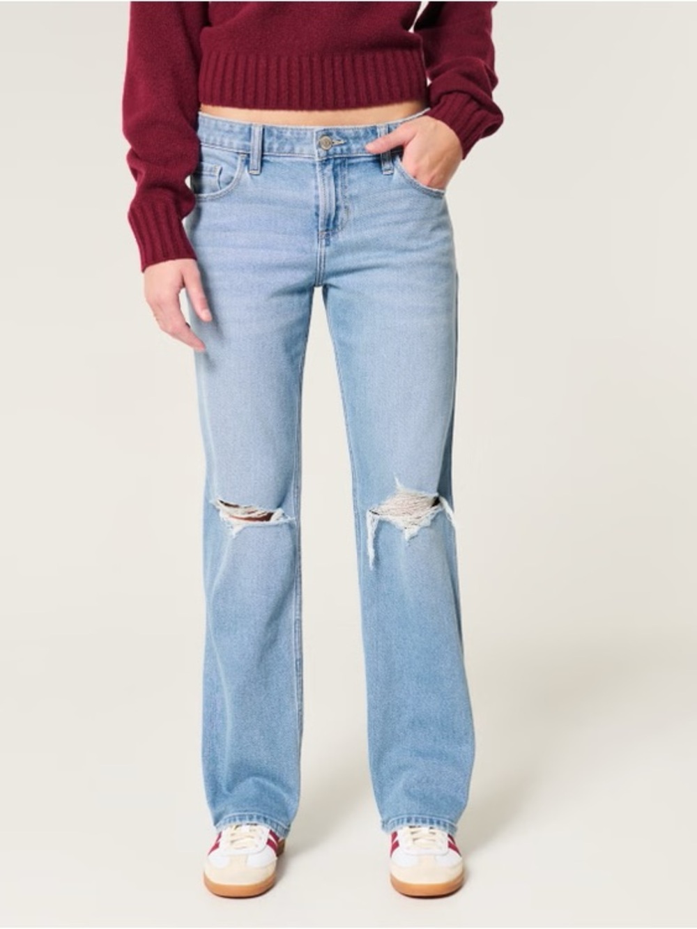 Size 25L Low-Rise Ripped Medium Wash Relaxed Straight Jeans